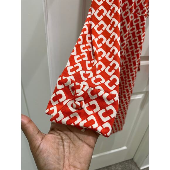 Diane Von Furstenberg Jeanne Red Chain Link Long Sleeve 100% Silk Wrap Dress 10 - Picture 4 of 6